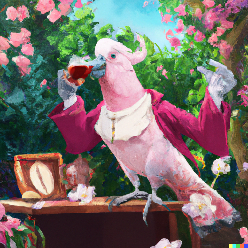 Fancy Galah drinking tea